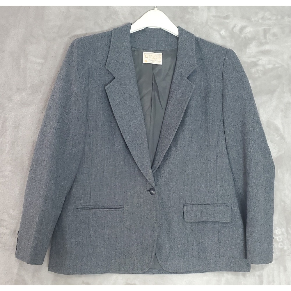 Vintage Pendleton Womens 16 Suit Jacket 100% Virgin Wool Gray Long Sleeve READ